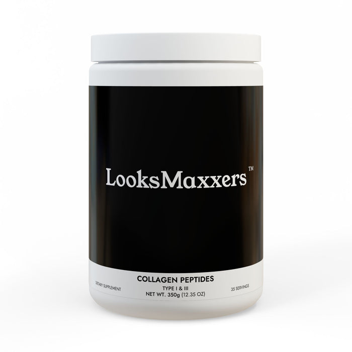 LooksMaxxers collagen peptides container on a white background