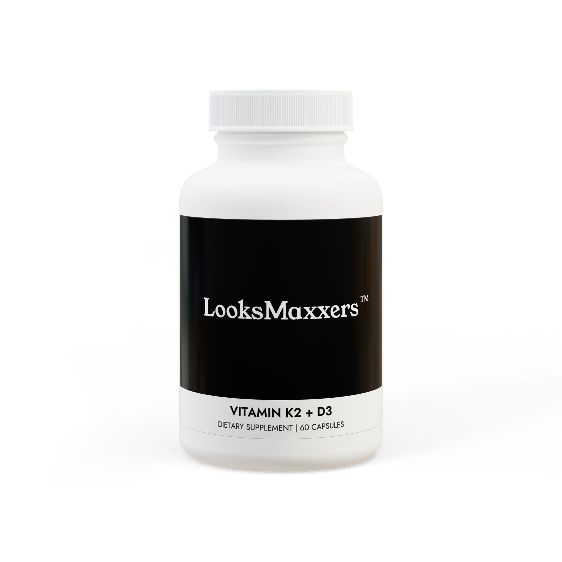 Supplement bottle labeled 'LooksMaxxers' on a white background