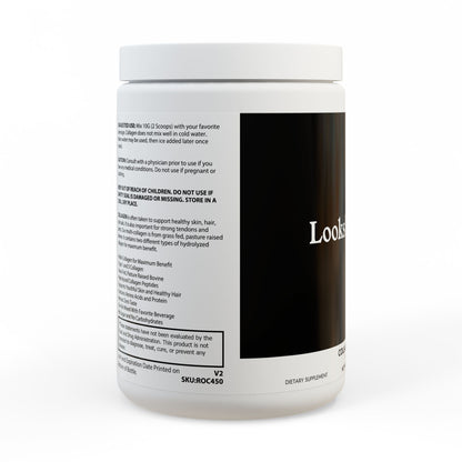 Supplement container with a black label on a white background