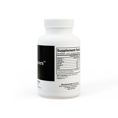 Supplement bottle with a white label on a white background